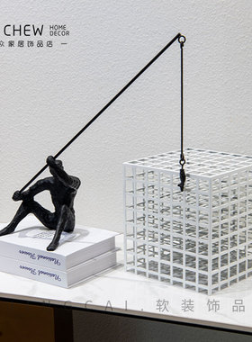 轻奢极简黑色几何摆件样板t间售楼处茶几玄关桌面金属软装饰品摆