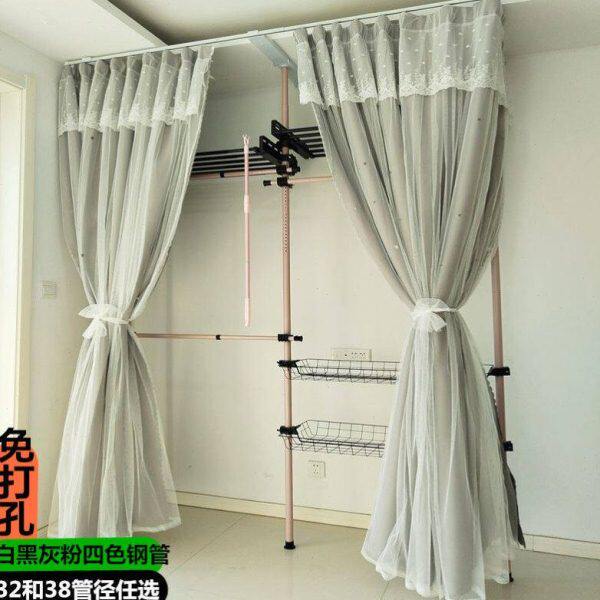 38和32直径顶天立地衣架落地立式家用卧室三面全轨道简易遮光衣柜