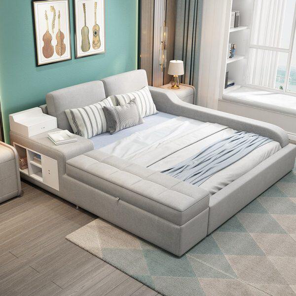 布艺床简约现代科技布榻榻米床奶油风双人主卧大床婚床轻奢网红床