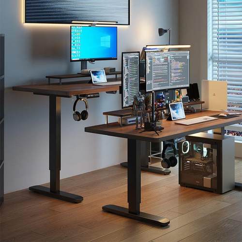 智能升降电桌公电脑动805腿办桌工作台可升降桌子家用实木书桌电