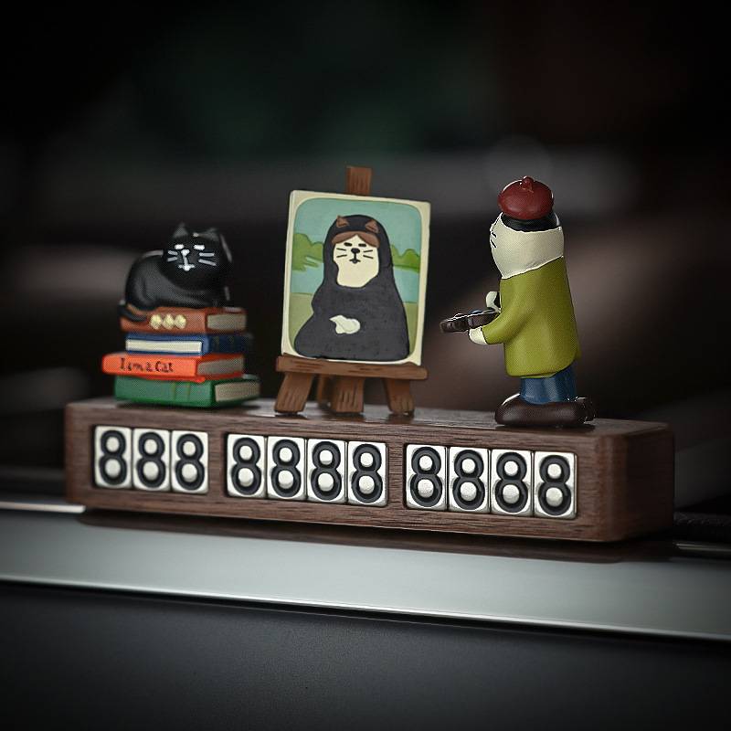 画画小猫汽车临时停车电话号码牌车内摆件车载挪车牌装饰用品大