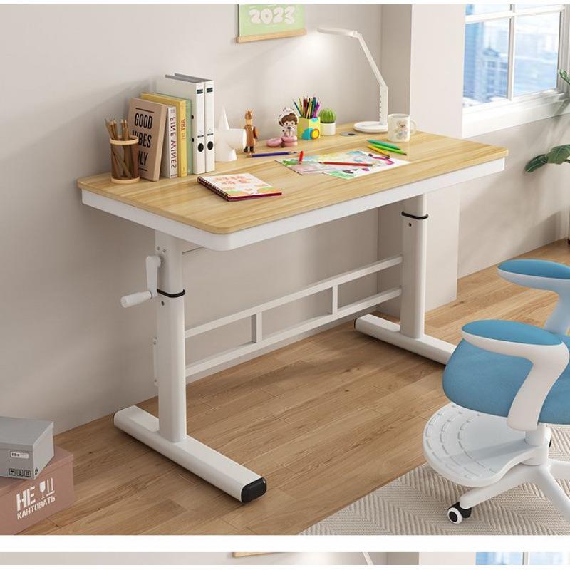 手摇升降电脑桌学生460实木桌书桌家用童学习桌写字儿约简时尚办