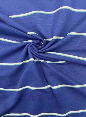 厂家销夏季针织汗布涤棉织色间GBL条网眼提花拉o架布男装T恤直plo