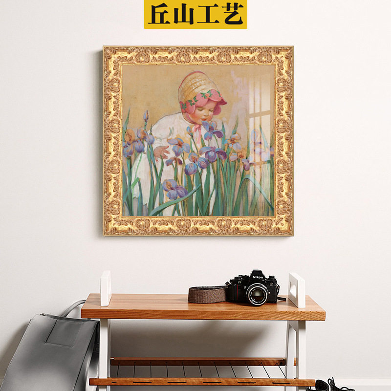 鸢尾花女孩复古壁画客厅餐厅欧式田园装饰画法式卧室床头轻奢挂画