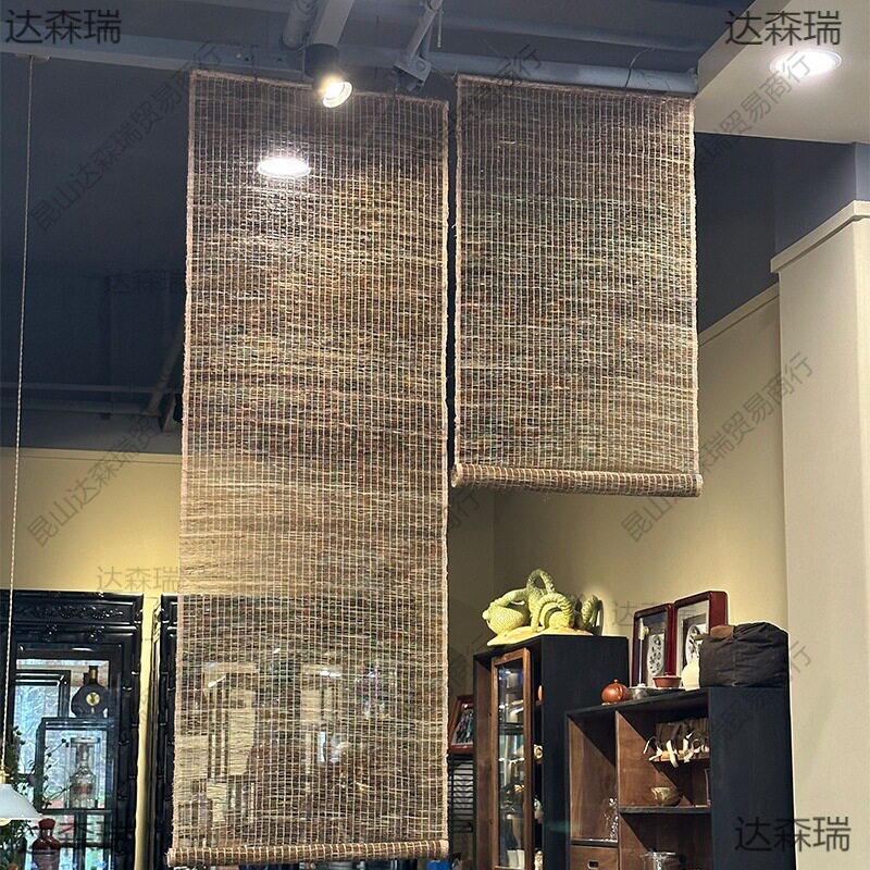 苎麻帘玄关垂帘隔断帘日式挂帘免打孔装饰帘屏风帘草帘透光半遮帘