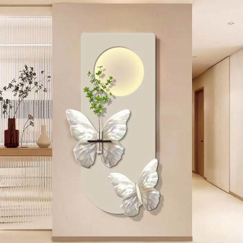 DE07围灯光画氛水培绿植入户玄4关装饰画蝴蝶正对门玄关灯画-画灯