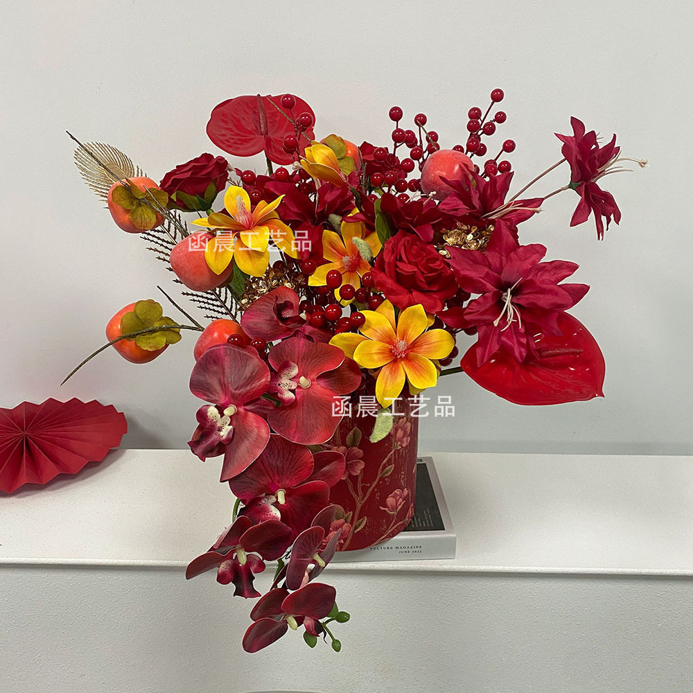 2026年宵花高档抱抱桶仿真花假花装饰客厅摆件餐桌插花过年装饰