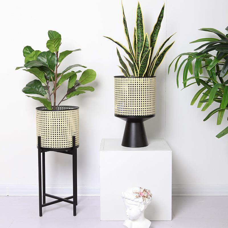 盆现简约铁艺客绿萝落代地镂空铁网电视旁植91342&91厅物花架flow