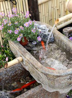 水磨创中式石坊槽意竹子流院水摆EVF件庭鱼缸阳台养鱼池户外花园