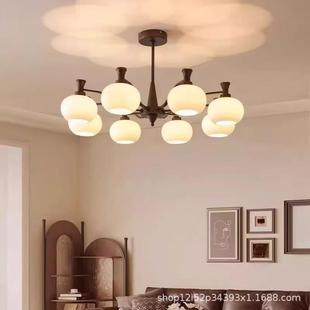 式 玉竹新中复古胡桃木色大厅法主卧灯餐风厅 中古客厅吊灯白620式