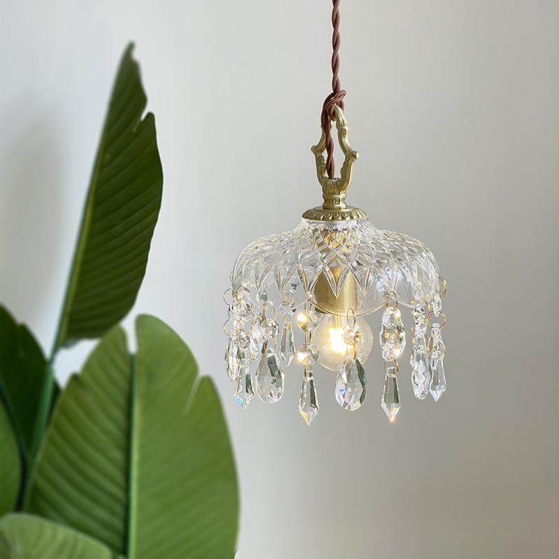 法式古室小复古全铜水晶玄关吧台卧复室床头装卧饰吊灯玻璃灯具