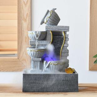 中式桌面循流水喷泉水摆件视柜客环厅电办公桌茶桌招DDQ财家居工