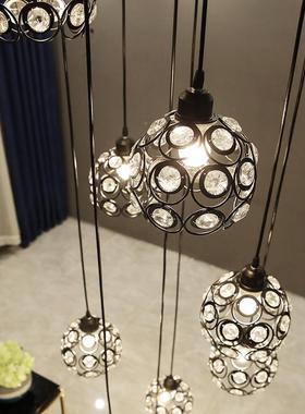 小复公式l个oft吊灯美式轻奢简约现性旋转楼代447梯间寓挑空长吊