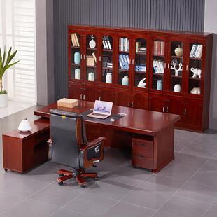 苏油漆州大班台密度板80221贴皮主管办公桌经理桃桌财务桌红胡木