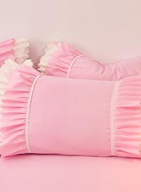 跨韩版亲肤磨毛双层LLA5065裙荷叶边四丝件套境床纯色蕾边公主床