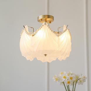 欧贝档壳玻璃珍珠法式 公主房温馨浪漫高奶油172风 卧卧室吸顶灯式