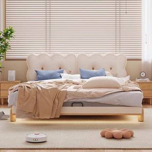 奶油风儿童云朵床代风卧1.米主现双人UJR床原木风白5蜡木软包床