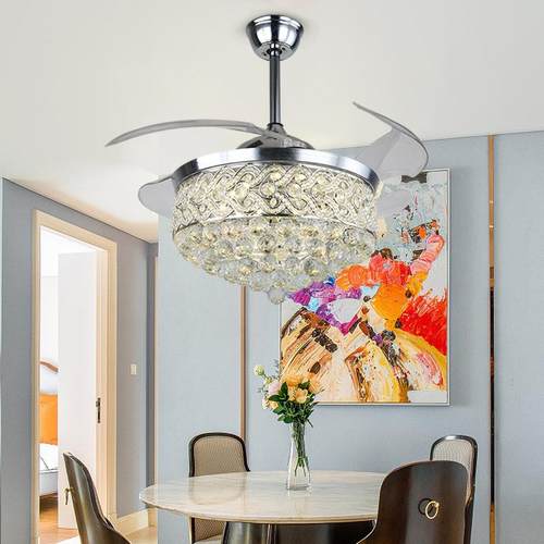 隐形风扇灯扇美式d水晶le110V吊扇灯餐厅卧室家用风786灯跨境供电