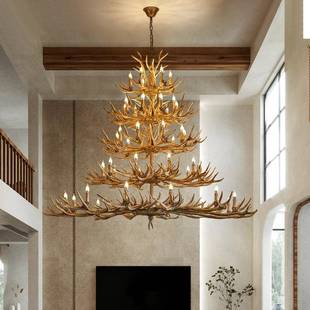 美式 饰吊 复鹿角意吊灯客厅餐厅678橱窗创木吊灯露营民宿古小屋装