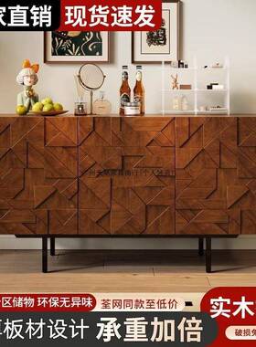 轻奢风边QWT柜雕花餐柜中古诧黑寂风轻高档储物电视边奢柜橡木玄关柜
