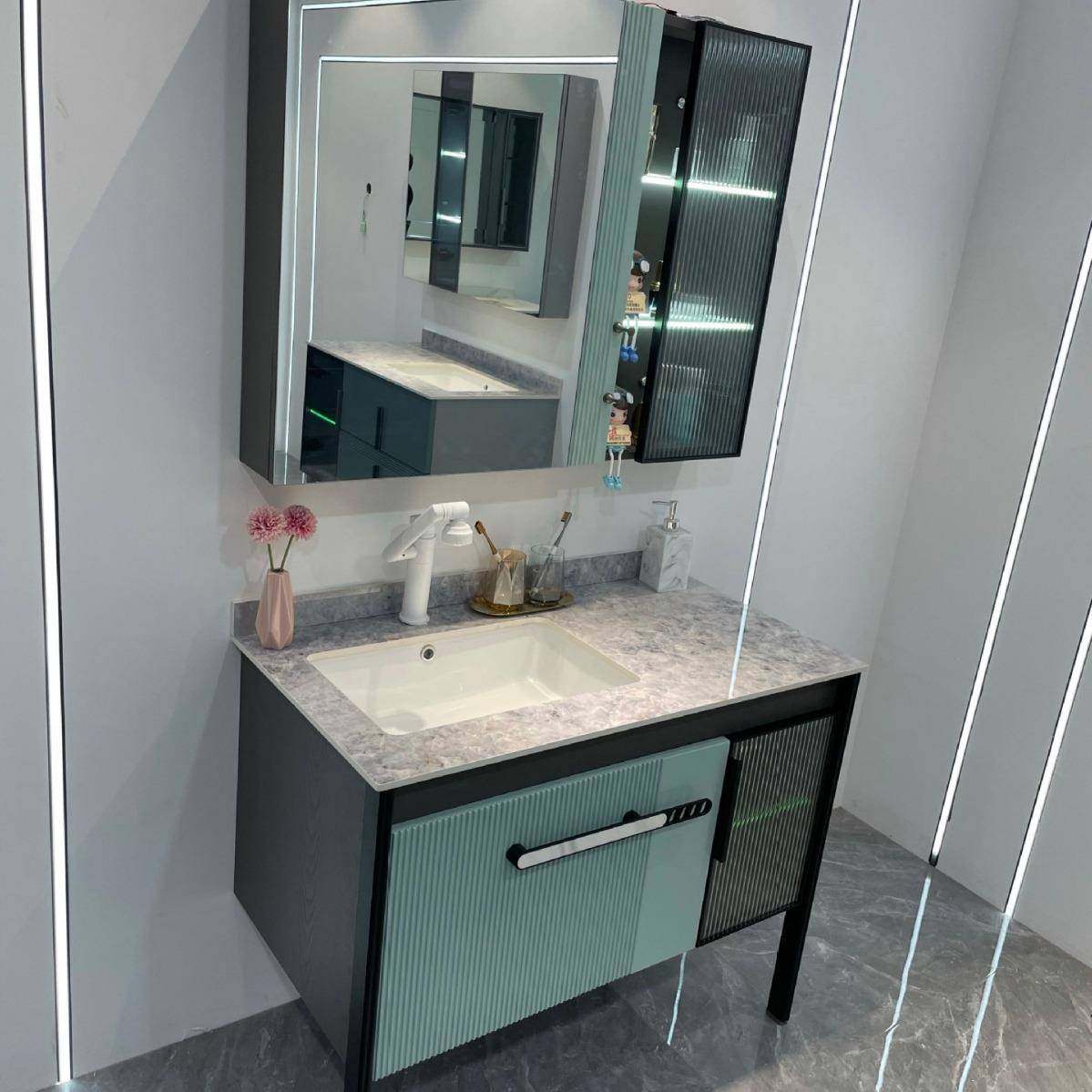 个性落地款实木板668浴纳室陶瓷浴台装盆一体浴室柜收抽屉室柜套