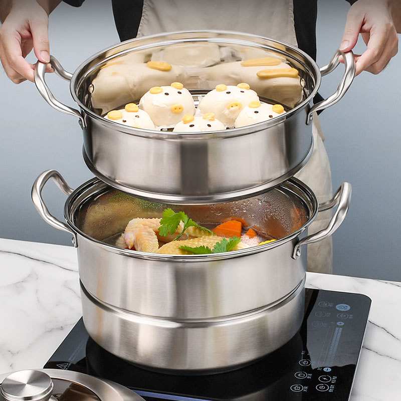 宏利家用蒸锅304不锈钢隔水蒸煮原味蒸饭锅加厚多层无孔蒸笼