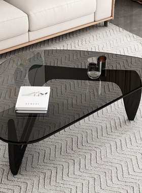 现代简约创意圆形茶几家用小户型客厅钢化玻璃茶几网红灰色茶桌