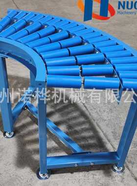 杭州蓝色PP滚筒转弯机无动力弯道90度滚筒输送机仓库物流输送线