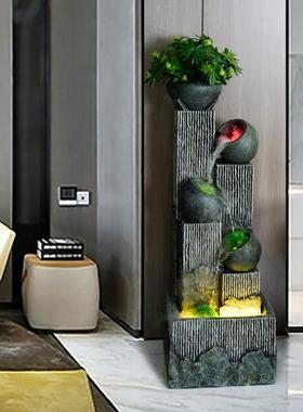 现代简约流水家居好物落地喷泉客厅电视柜旁装饰品水景加湿器摆件