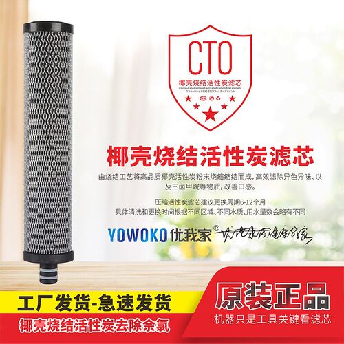 YOWOKO优我家净水器滤芯烧结椰壳活性炭滤T18插口白网长净水机滤