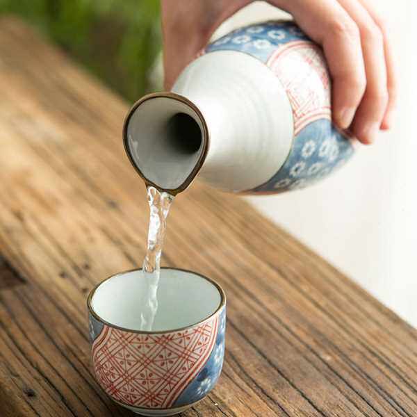 温釉下彩酒具套装陶瓷酒壶日式清酒分酒器一壶四杯家用温酒壶