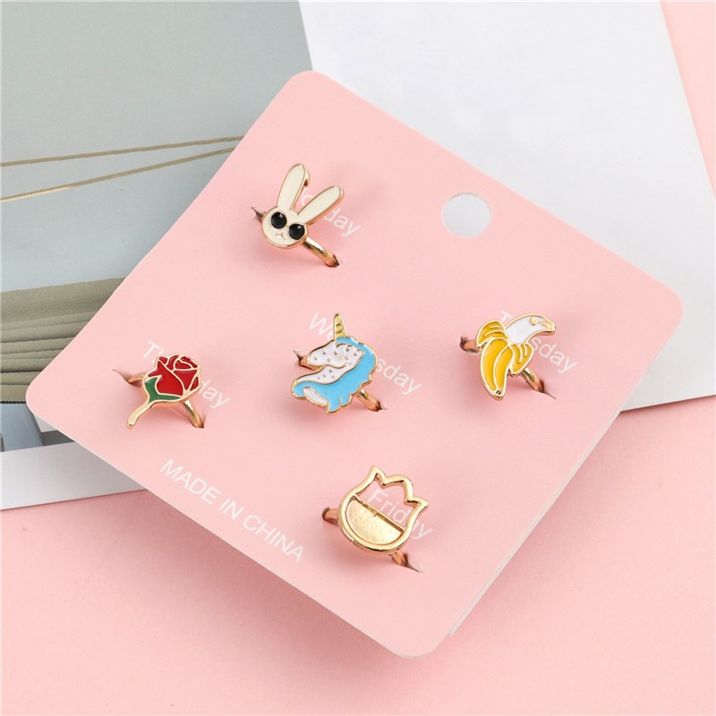 韩版时尚流行卡通儿童手饰 女孩儿K合金滴油点钻戒指套装