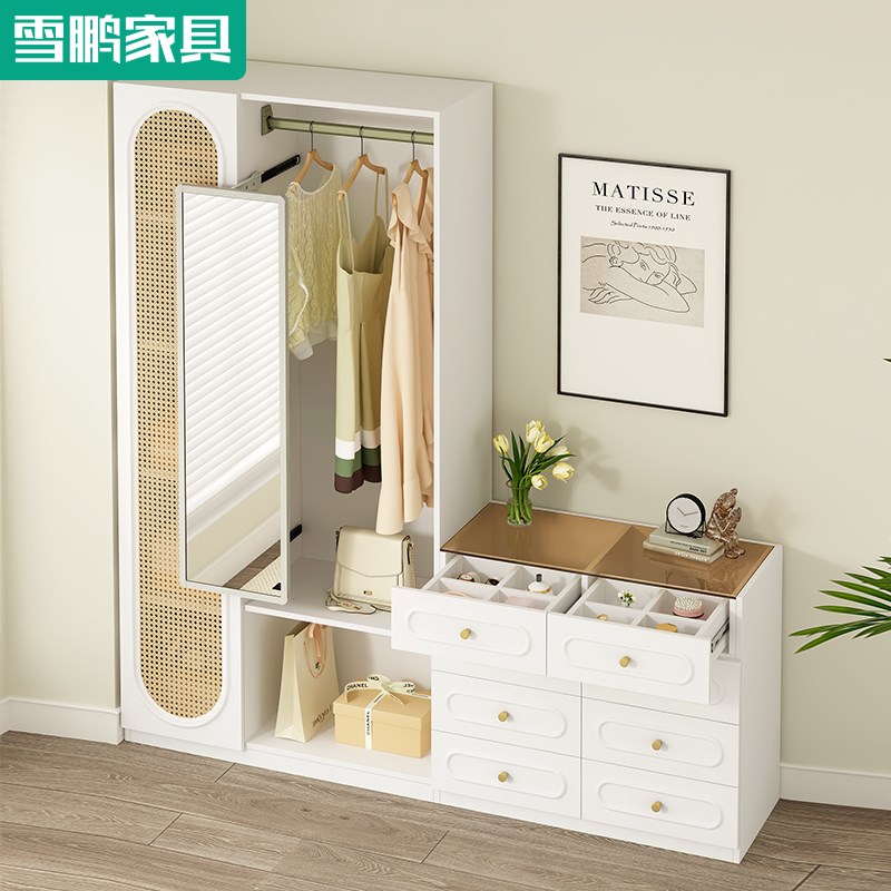 斗柜衣帽架大衣柜一体落地挂衣架穿衣镜卧室收纳柜储物柜组合6A63