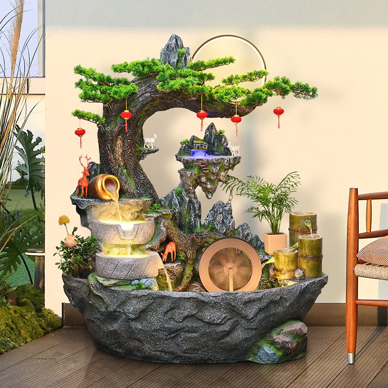 田园庭院鱼池假山造景室内阳台鱼缸流水景观摆件循环水景花园布置