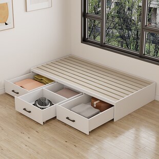 排骨架床无床头榻榻米床现代简约实木长I抽屉储物小户型高箱单人