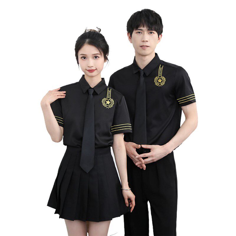 2024新款工作服理发店夏季衬衫清吧ktv酒吧男女制服工装定制logo