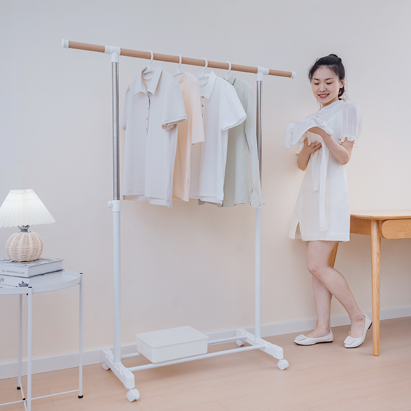 晾衣架落地室内家用卧室挂衣杆简易凉衣架阳台不锈钢管伸缩晒衣架