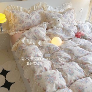 莫奈花圃法式 田园风碎花全棉双层纱四件套浪漫仙女1.8笠花边款