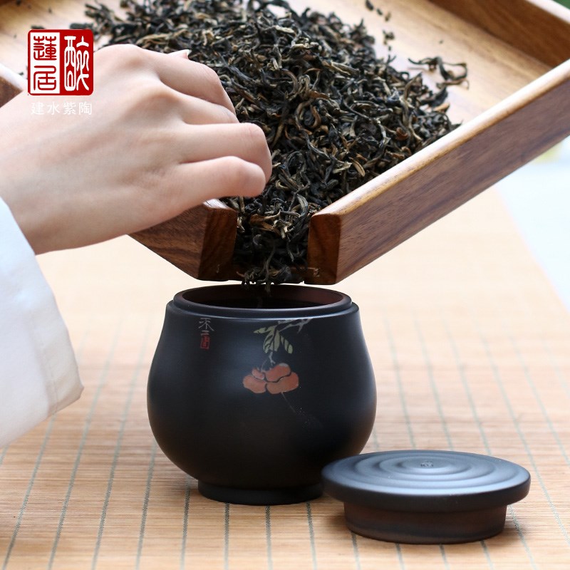 建水紫陶小茶叶罐迷你小茶罐差旅便携茶叶罐斗茶罐/E96小号龙珠罐