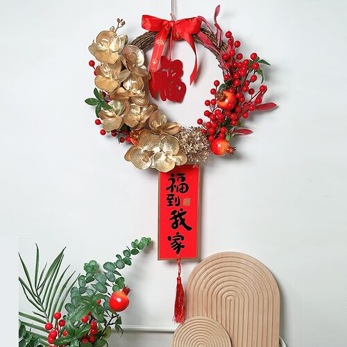 新品!2025新年花环挂件福字客厅D门上电视背景墙面喜庆装饰品挂饰