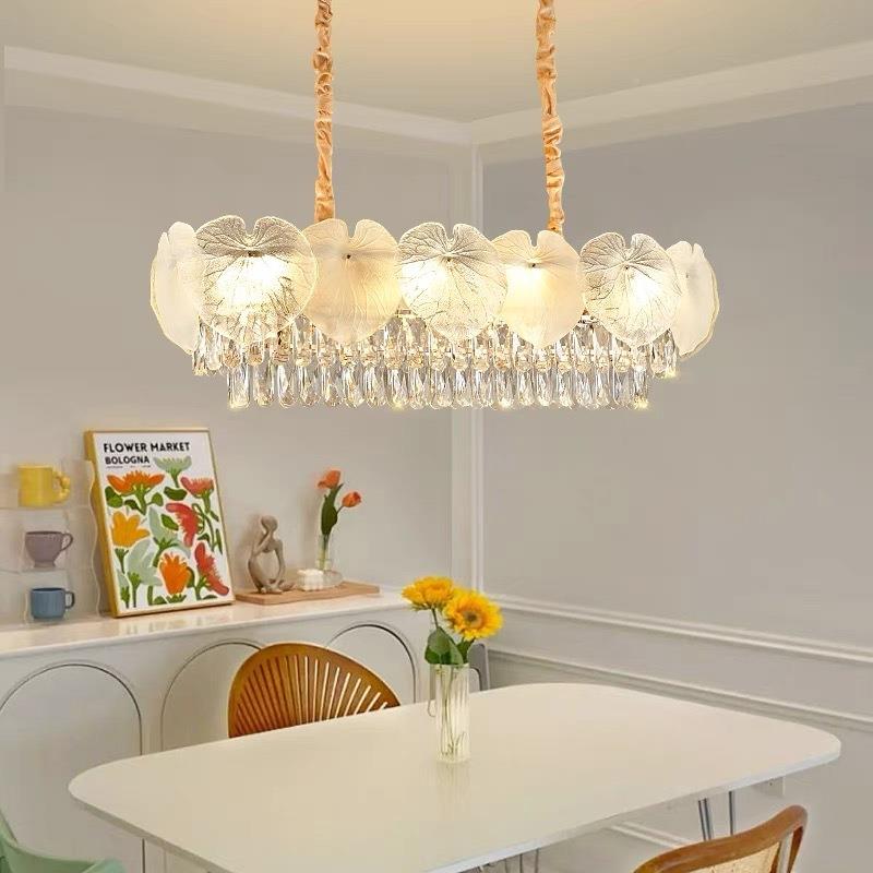 客厅水晶卧吊创意375灯荷叶法式油风室灯现代简约轻奶奢餐厅灯