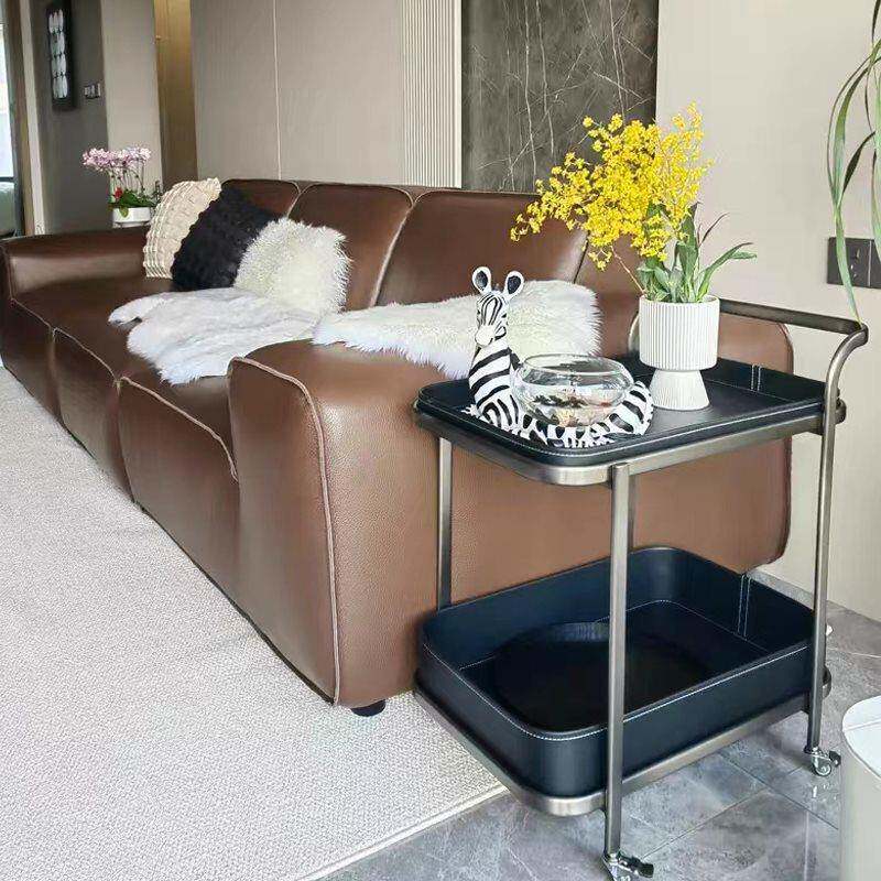 轻奢客马鞍皮移沙发边096几小轮推车茶几厅家用角动几床头柜带置