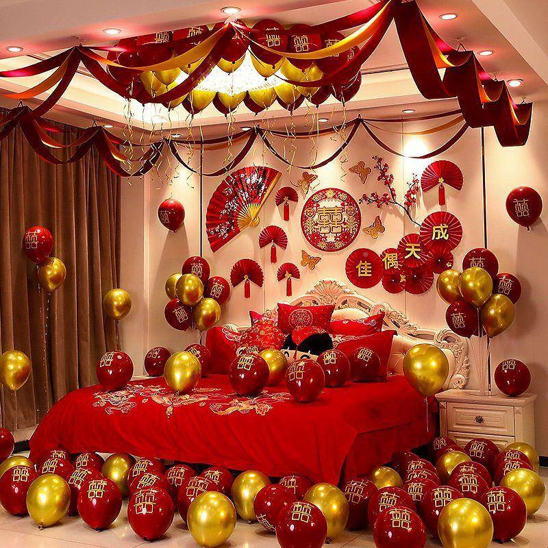 婚JNK房布置结婚饰装男方新床头女房方卧室房间漫气球浪婚礼用品