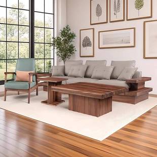 木沙发合现代约大小户型家用客质厅别墅 206 朴房新中式 组简实LS