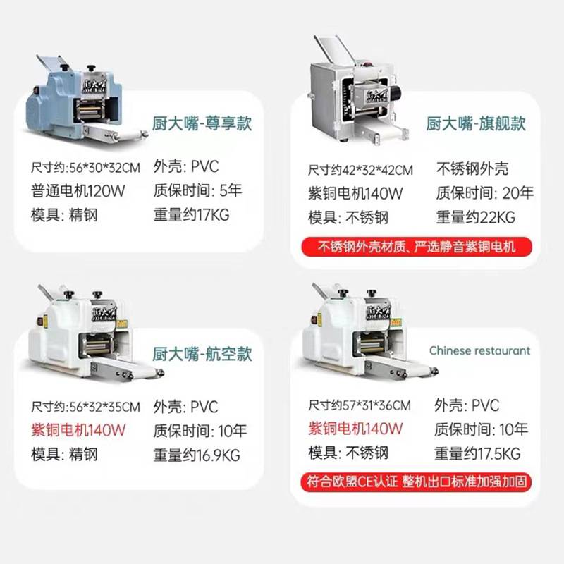 跨境饺子皮机面条机全自动小型包子馄饨蒸饺压皮机家用可换模具