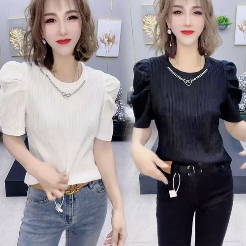 夏季新款Te恤衫韩版洋气宽松显瘦设计感泡泡袖减龄女网红爆款小衫