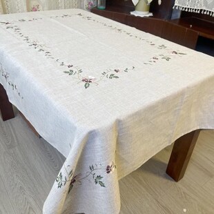 亚麻刺绣桌布茶几布台布绣花餐桌布台布万能盖巾130x180和150x220