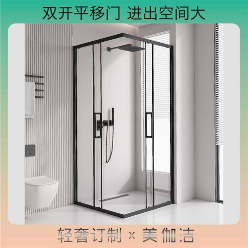淋浴房方形L型一字形沐浴房干湿分离玻璃隔断浴V屏卫生门浴室门