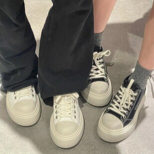 小白鞋做旧脏脏鞋帆布202u5年新款厚底女款增高5厘米小脏鞋女春款