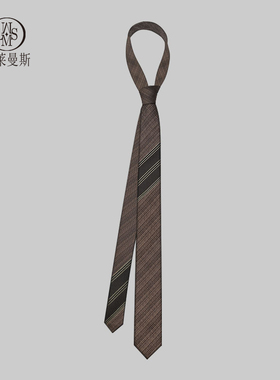 学院风领带男衬衫装饰女韩版细窄时尚棕色斜条纹简Q约手打潮5.5CM